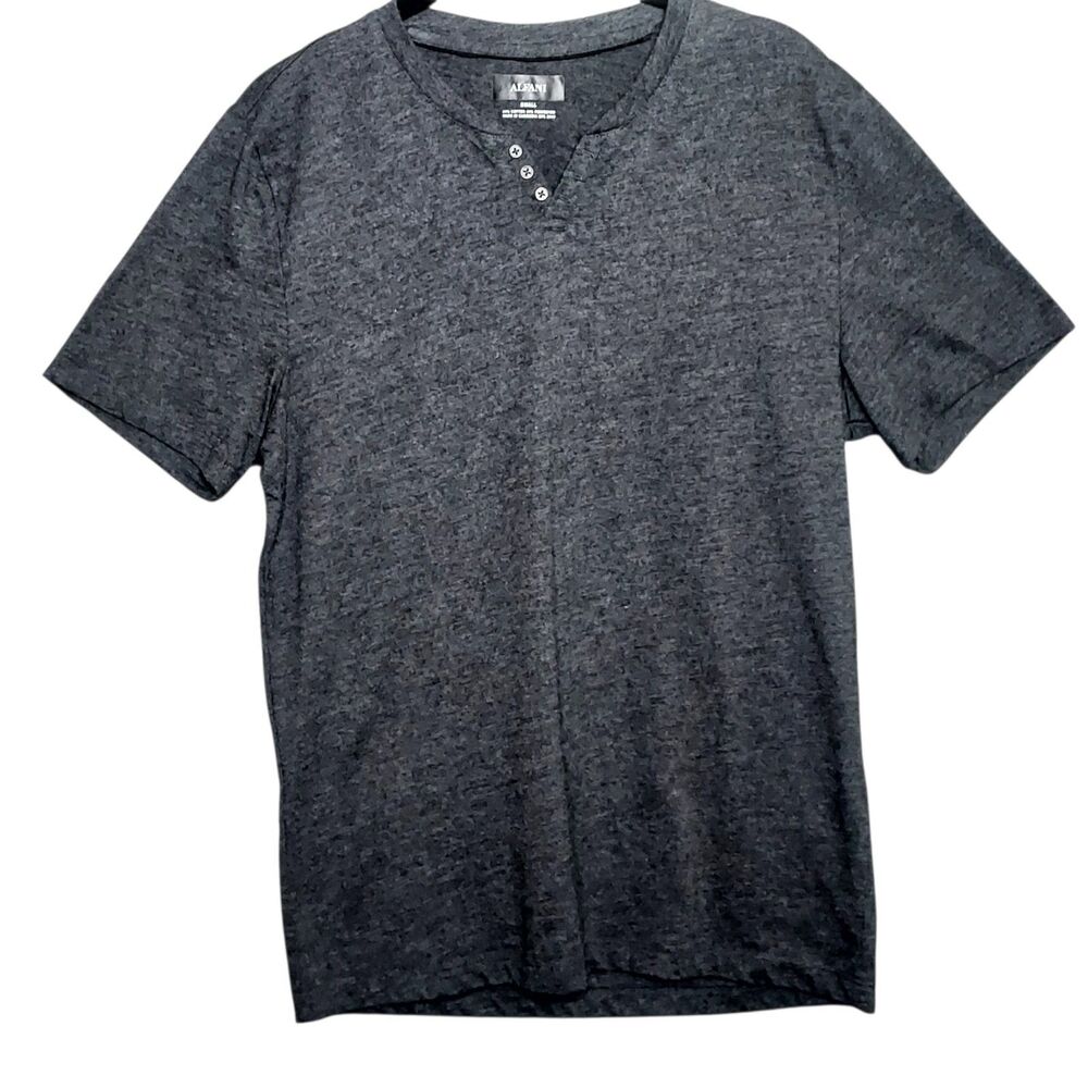 Alfani Mens S Heathered Black Gray Short Sleeve Stretch Henley Shirt Looks NWOT